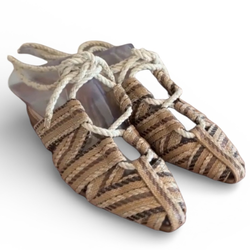SAM EDELMAN Stylish woven jute flats, tan/brown, rope ankle ties. 7.5 - Picture 3 of 15